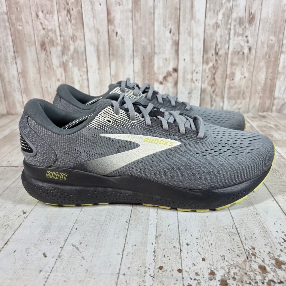 Brooks Ghost 16 Mens Running Shoes Grey Lime Extra Wide 4E 1104184E040 Size 13